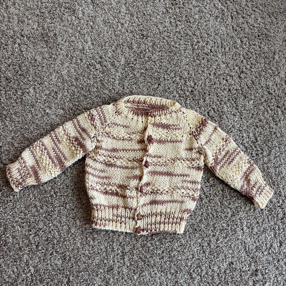 Hand Knit Cardigan Sweater gingerbread buttons brown
